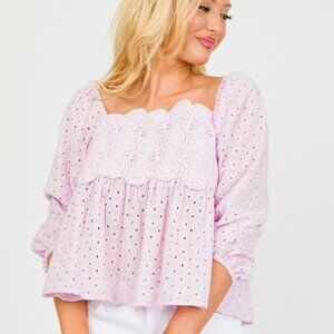 Mystree Babydoll Eyelet Crochet Top Size L Lavender
